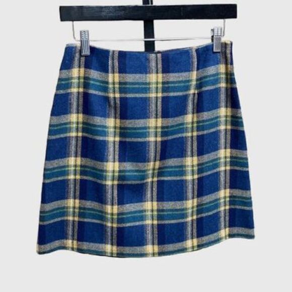 Maurices Y2K Vintage Blue Plaid Wool Mini Skirt Size 4 NWT - Picture 1 of 5